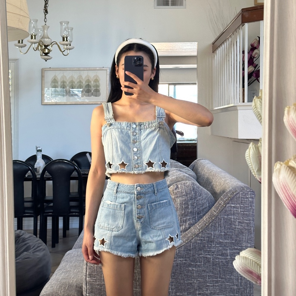 SJYP star denim set (cropped top and shorts)